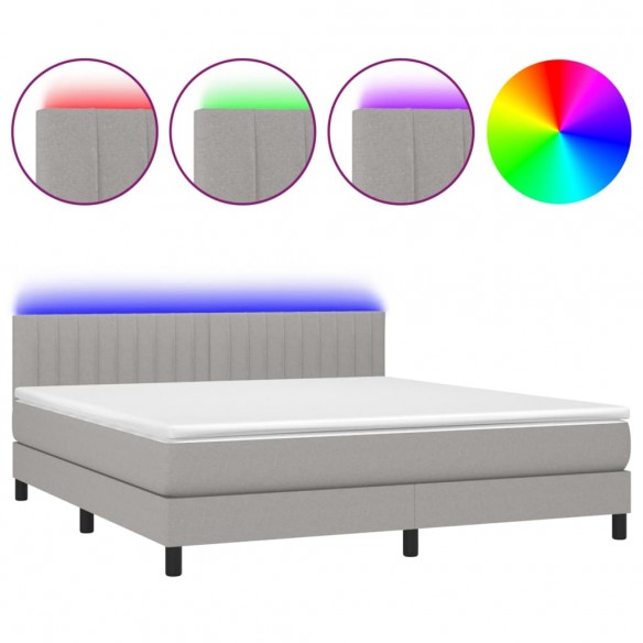 Sommier à lattes de lit et matelas et LED Gris clair 180x200 cm