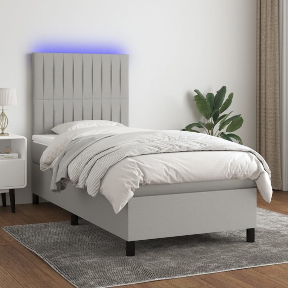 Cadre de lit avec matelas et LED Gris clair 90x190cm