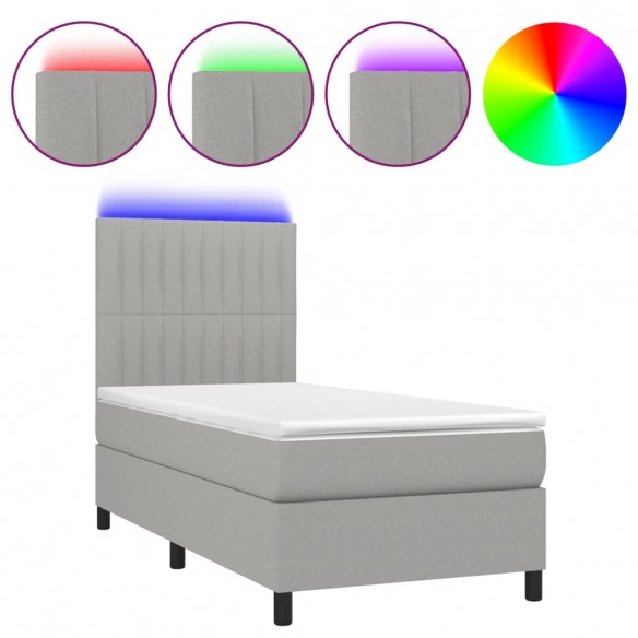 Cadre de lit avec matelas et LED Gris clair 90x190cm