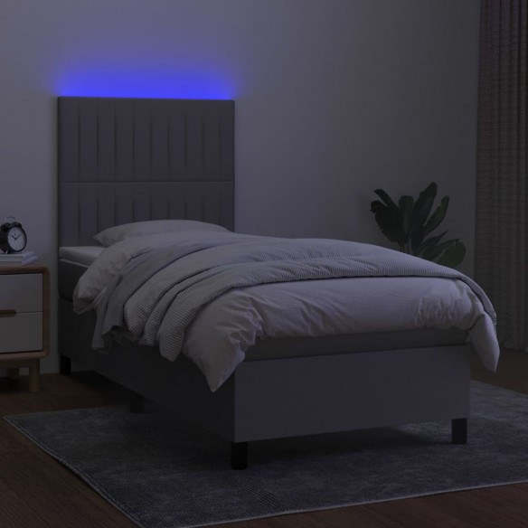 Cadre de lit avec matelas et LED Gris clair 90x190cm