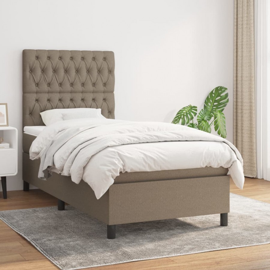 Cadre de lit avec matelas Taupe 90x200 cm Tissu