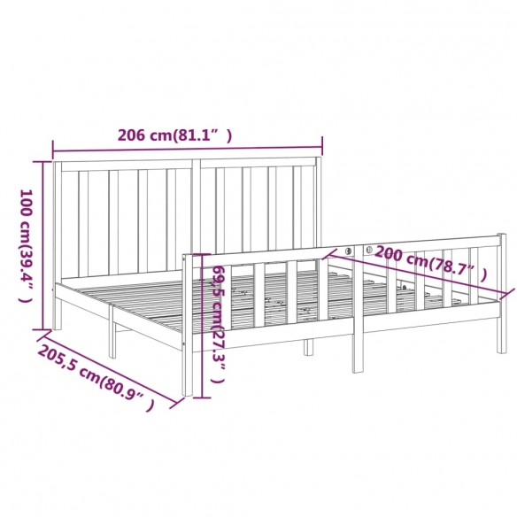 Cadre de lit Blanc Bois de pin massif 200x200 cm