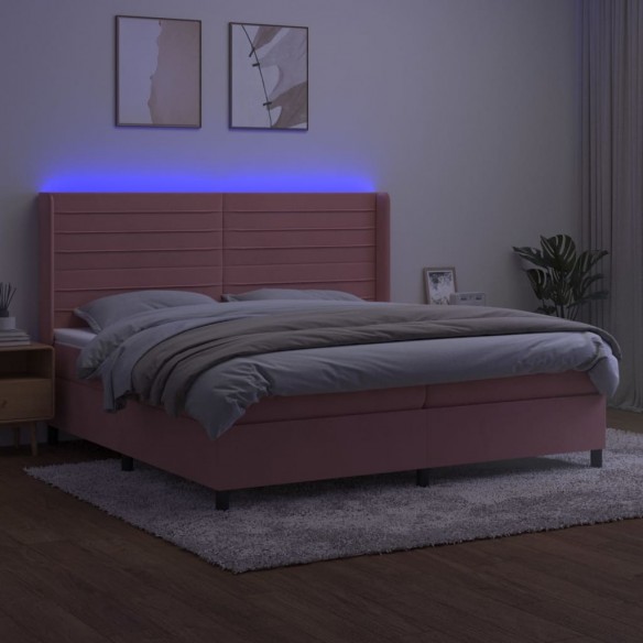Sommier à lattes de lit matelas et LED Rose 200x200 cm Velours