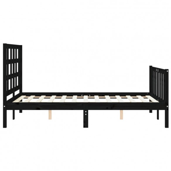 Cadre de lit avec tête de lit noir 140x200 cm bois massif