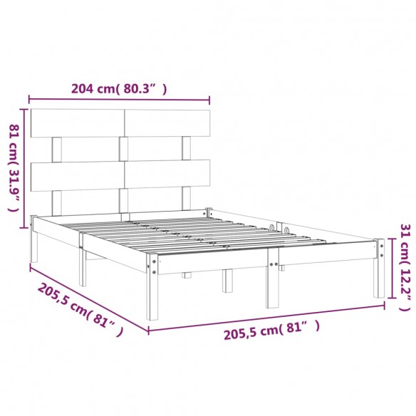 Cadre de lit Bois massif 200x200 cm