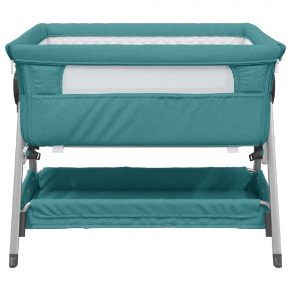 Lit pour bébé avec matelas Vert Tissu de lin