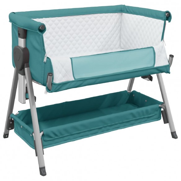 Lit pour bébé avec matelas Vert Tissu de lin