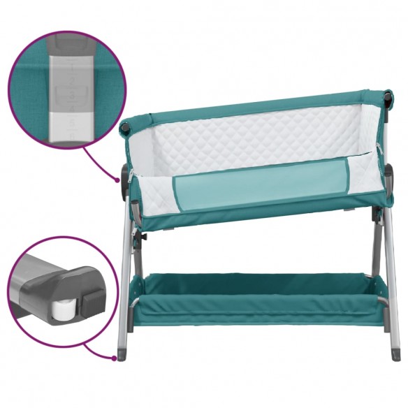 Lit pour bébé avec matelas Vert Tissu de lin