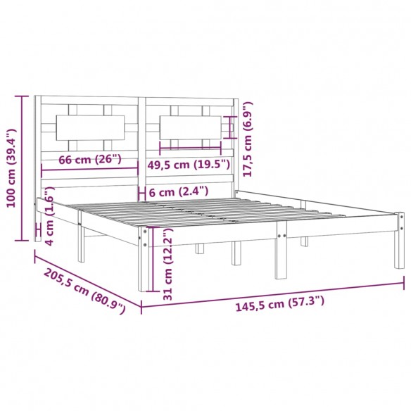 Cadre de lit Gris Bois de pin massif 140x200 cm