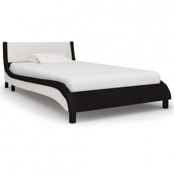 Cadre de lit avec LED Noir et blanc Similicuir 90 x 200 cm