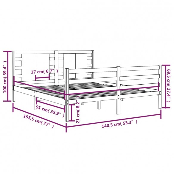 Cadre de lit bois de pin massif 135x190 cm double