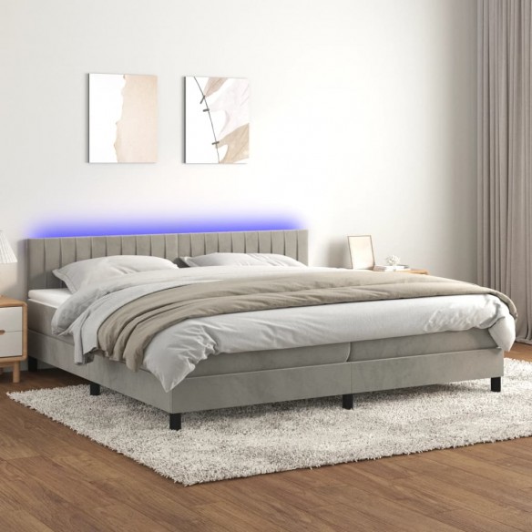 Sommier à lattes de lit avec matelas LED Gris clair 200x200 cm