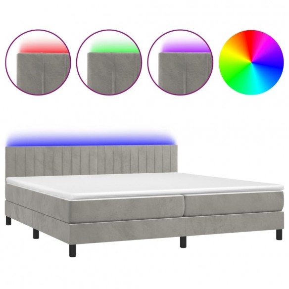 Cadre de lit avec matelas LED Gris clair 200x200 cm