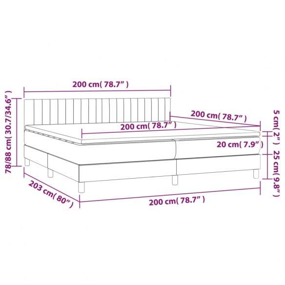 Sommier à lattes de lit avec matelas LED Gris clair 200x200 cm