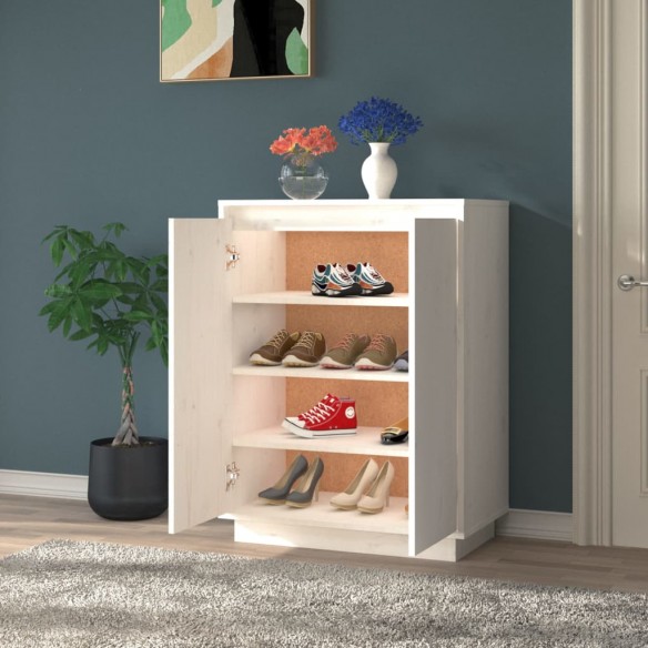 Armoire à chaussures Blanc 60x35x80 cm Bois de pin massif