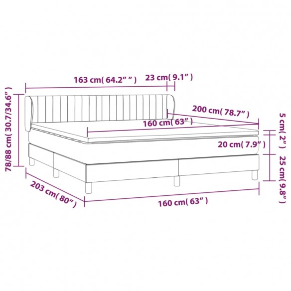 Cadre de lit et matelas Gris clair 160x200cm Velours