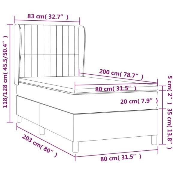 Cadre de lit et matelas Gris clair 80x200 cm Velours