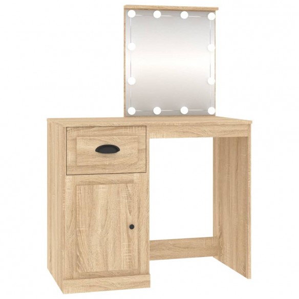 Coiffeuse avec LED chêne sonoma 90x50x132,5cm bois d'ingénierie