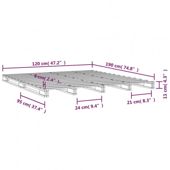 Lit de palette 120x190 cm Bois pin massif Petit Double