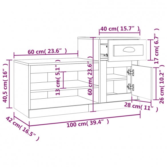 Armoire à chaussures chêne fumé 100x42x60 cm bois d'ingénierie