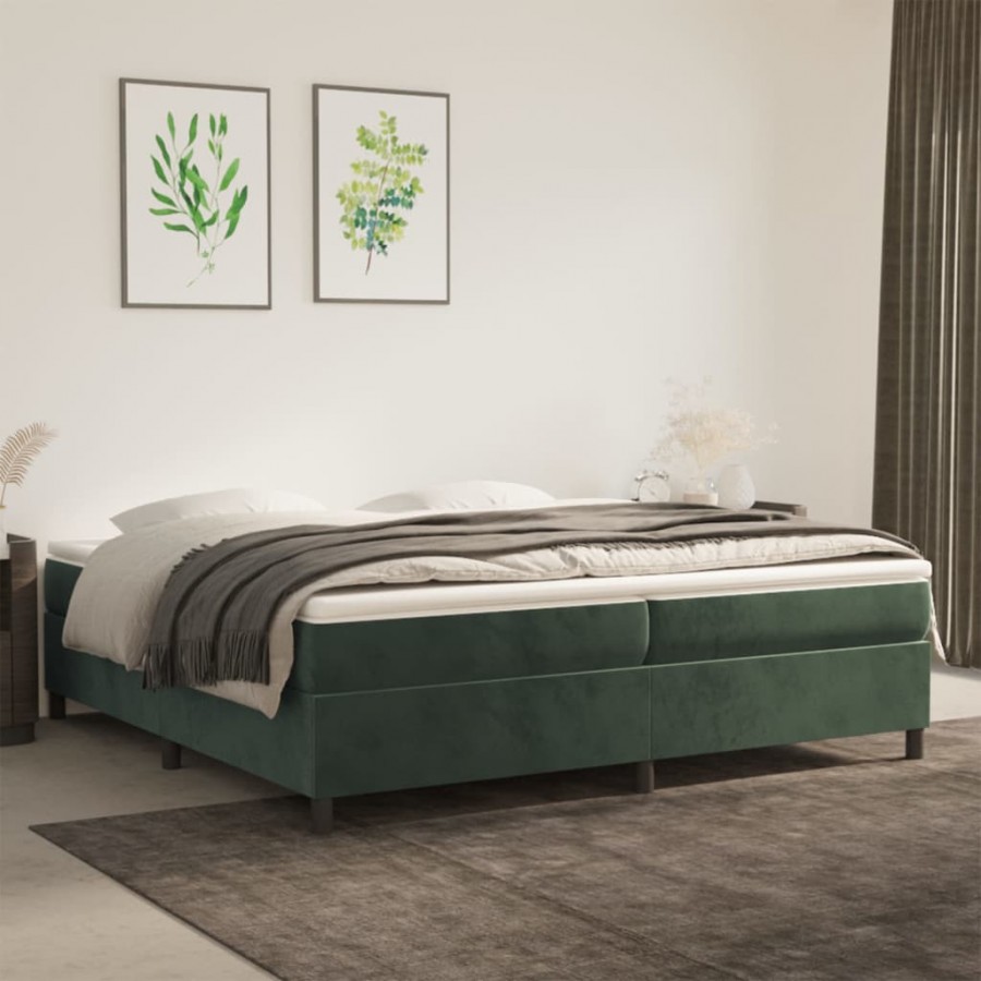 Cadre de lit et matelas Vert foncé 200x200cm Velours