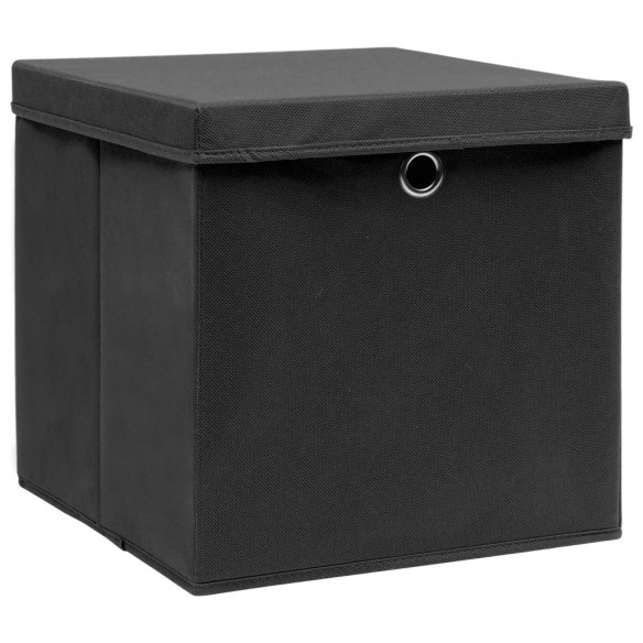 Boîtes de rangement avec couvercle 4 pcs Noir 32x32x32 cm Tissu