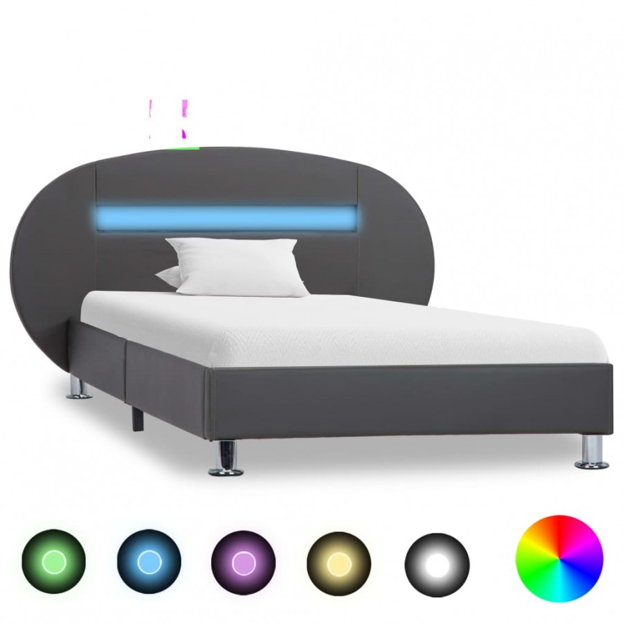 Cadre de lit avec LED Gris Similicuir 90 x 200 cm