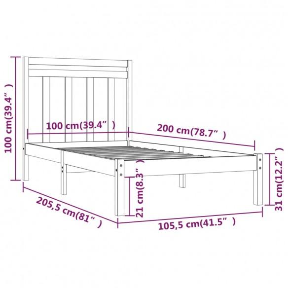 Cadre de lit Marron miel Bois massif 100x200 cm