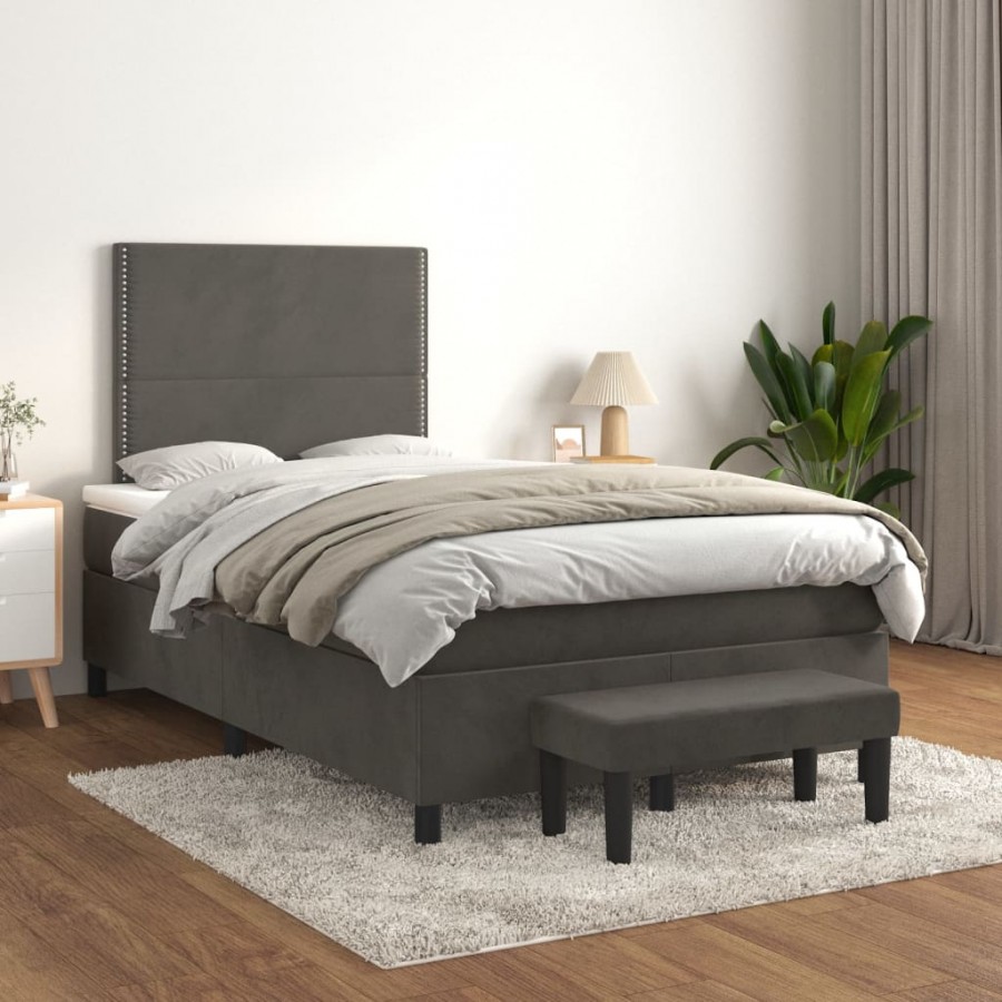 Cadre de lit et matelas Gris foncé 120x200cm Velours