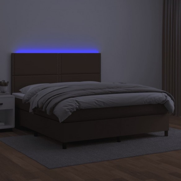 Sommier à lattes de lit avec matelas et LED Marron 140x190 cm