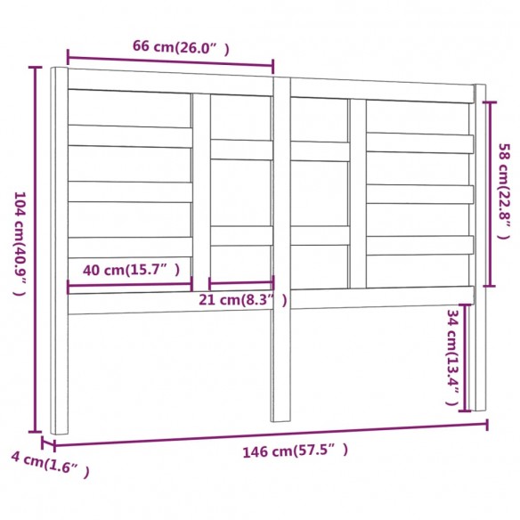 Tête de lit Gris 146x4x104 cm Bois massif de pin