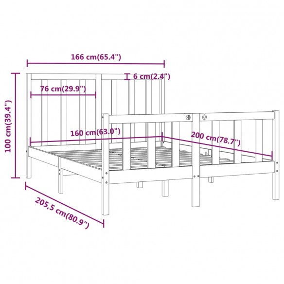 Cadre de lit Bois massif 160x200 cm