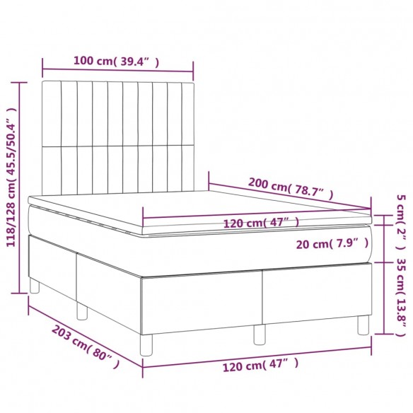 Cadre de lit et matelas et LED Bleu 120x200 cm Tissu