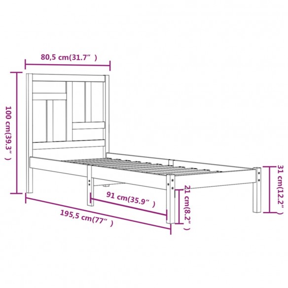 Cadre de lit bois massif 75x190 cm petit simple