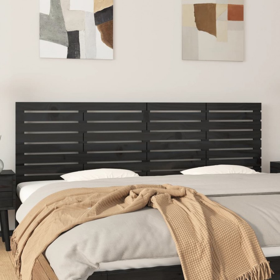 Tête de lit murale Noir 186x3x63 cm Bois massif de pin