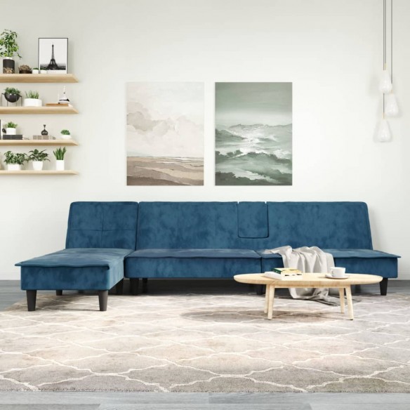 Canapé-lit en forme de L bleu 255x140x70 cm velours