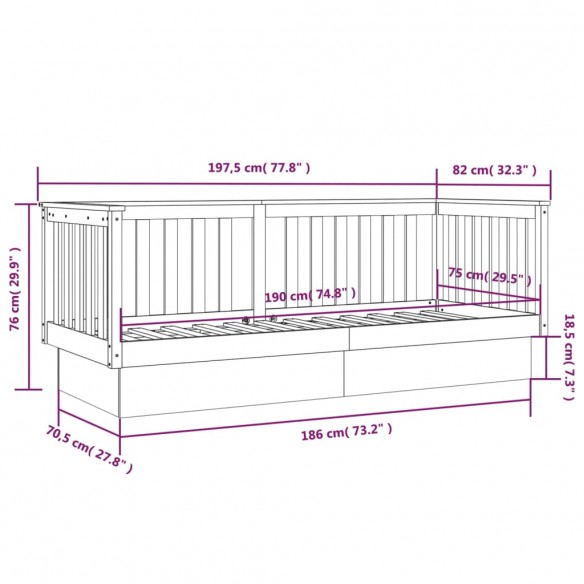 Lit de jour Gris 75x190 cm Bois de pin massif