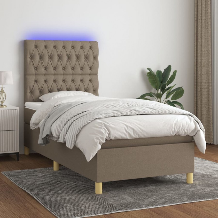 Cadre de lit et matelas et LED Taupe 90x190 cm Tissu