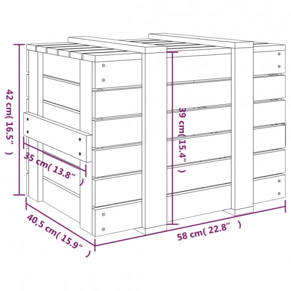 Boîte de rangement Blanc 58x40,5x42 cm Bois massif de pin