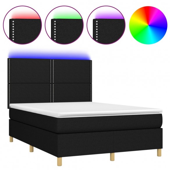 Cadre de lit et matelas et LED Noir 140x200 cm Tissu