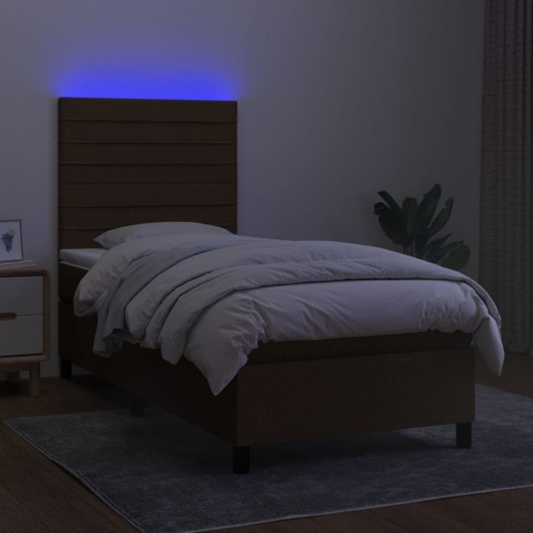 Sommier à lattes de lit matelas et LED Marron foncé 100x200cm
