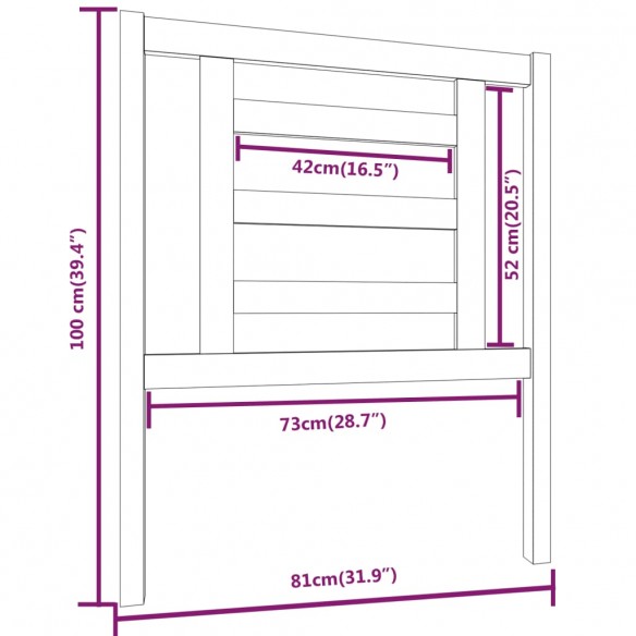 Tête de lit Gris 81x4x100 cm Bois massif de pin