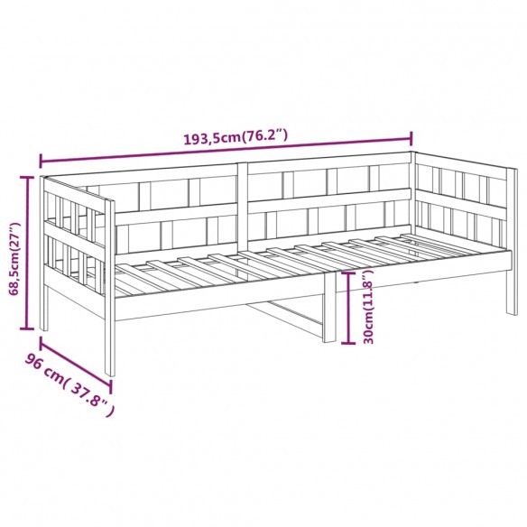 Lit de jour Marron miel Bois de pin massif 90x190 cm