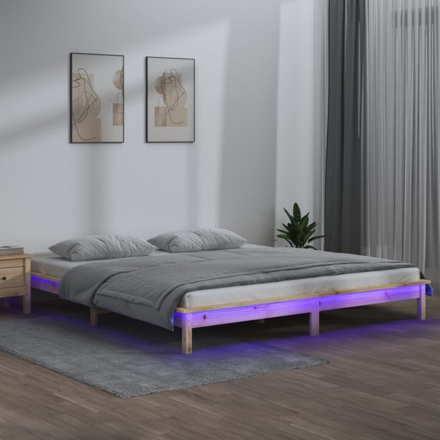 Cadre de lit à LED 120x200 cm bois massif