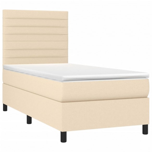 Sommier à lattes de lit et matelas et LED Crème 90x190 cm Tissu