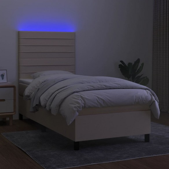 Sommier à lattes de lit et matelas et LED Crème 90x190 cm Tissu