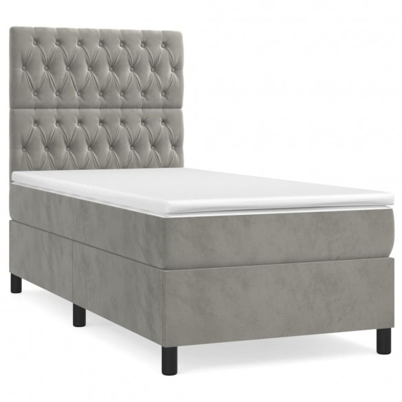 Cadre de lit et matelas Gris clair 100x200cm Velours