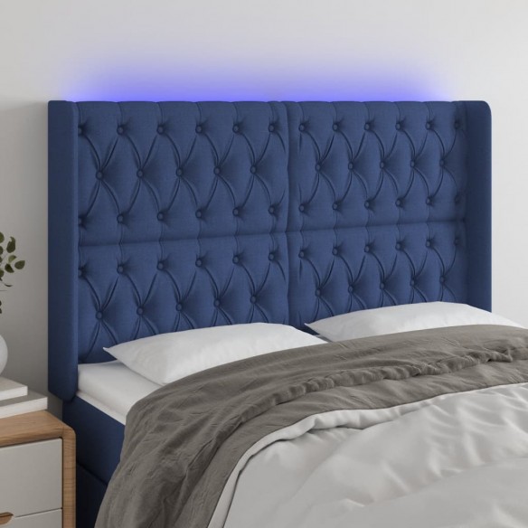 Tête de lit à LED Bleu 163x16x118/128 cm Tissu