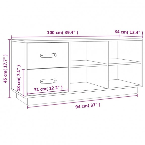 Banc à chaussures Gris 100x34x45 cm Bois de pin massif