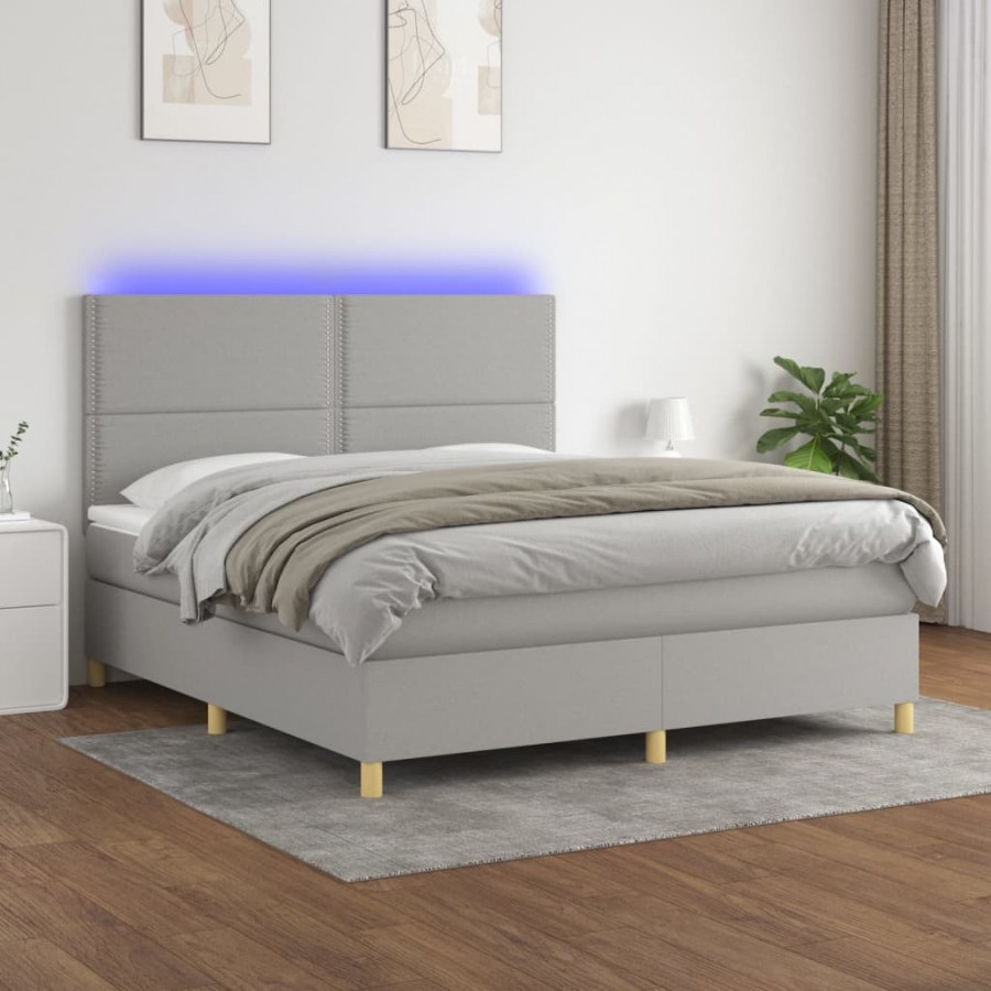 Cadre de lit matelas et LED Gris clair 160x200 cm